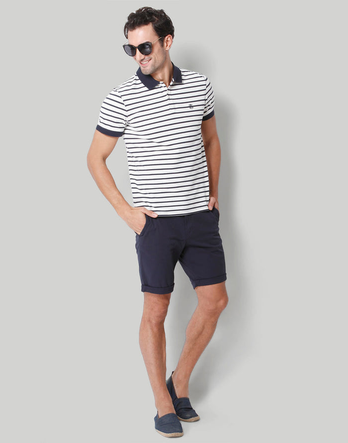 Blue Striped Polo Neck T-Shirt