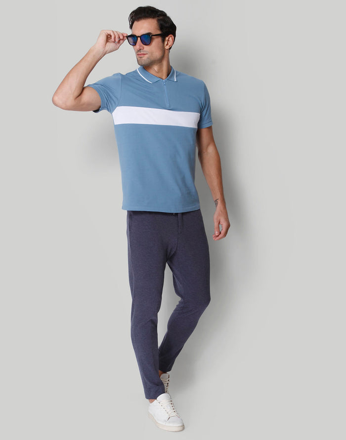 Blue Striped Polo Neck T-Shirt