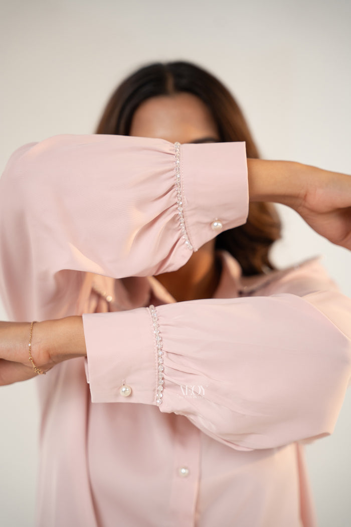 Blush Pink Pearl Detail -Shirt