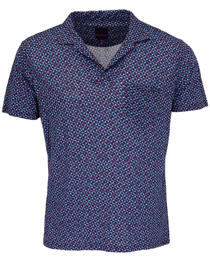 BOBBY CITY GEO MERINO JERSEY COLLARED SHIRT - PLUM