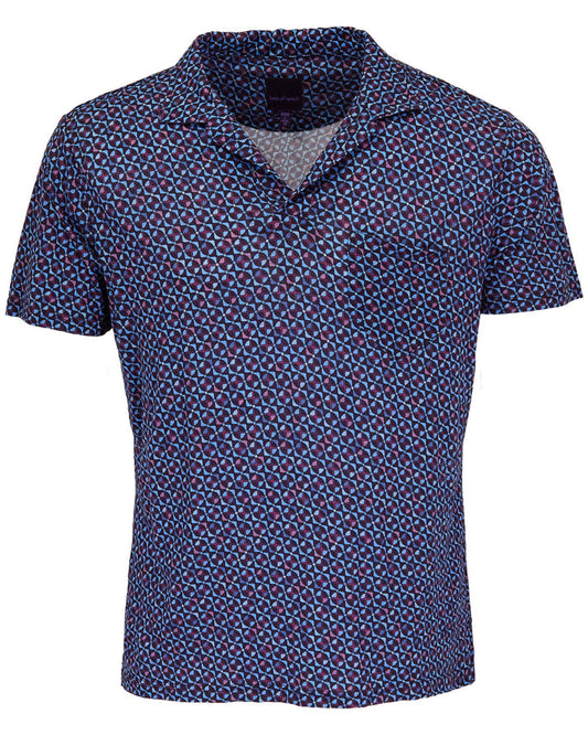 BOBBY CITY GEO MERINO JERSEY COLLARED SHIRT - PLUM