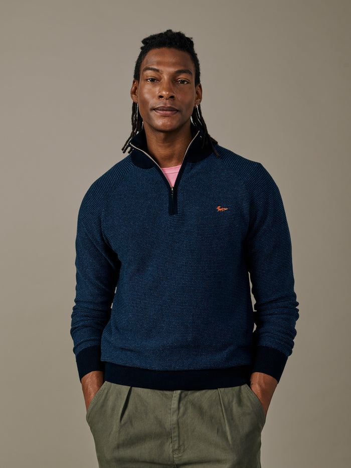 Aubin Navy Mix Bonby Cotton Zip Neck | Zip Neck