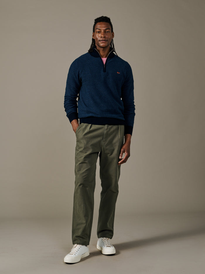 Aubin Navy Mix Bonby Cotton Zip Neck | Zip Neck