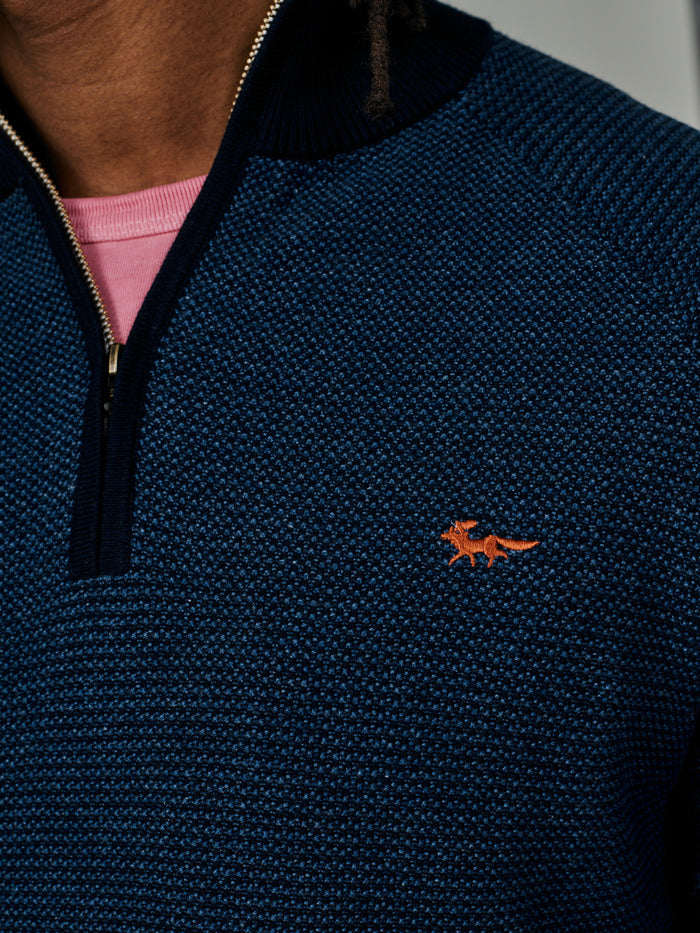 Aubin Navy Mix Bonby Cotton Zip Neck | Zip Neck