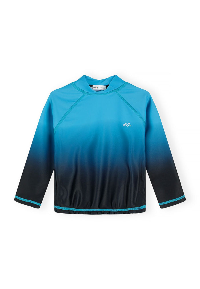 Boys' long-sleeve rash vest in ombre blue with a collar-free design.