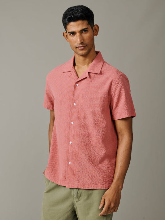 Aubin Rose Brambling Seersucker Short Sleeved Shirt | Short Sleeve Shirt