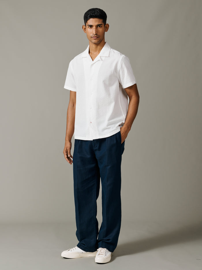 Aubin Vintage White Brambling Seersucker Short Sleeved Shirt | Short Sleeve Shirt