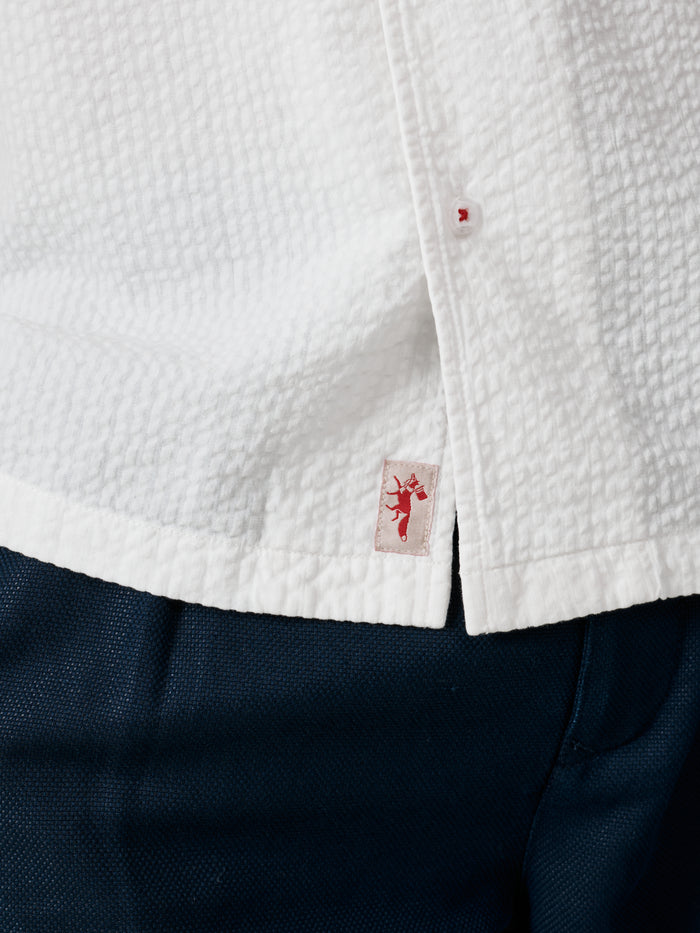 Aubin Vintage White Brambling Seersucker Short Sleeved Shirt | Short Sleeve Shirt