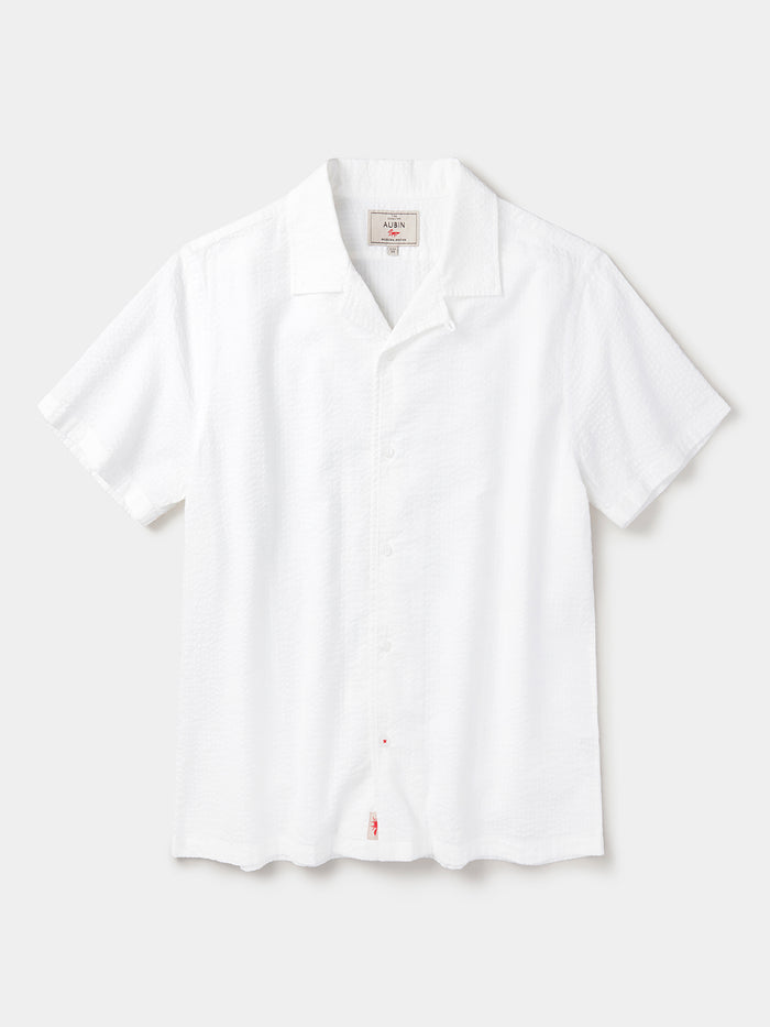 Aubin Vintage White Brambling Seersucker Short Sleeved Shirt | Short Sleeve Shirt