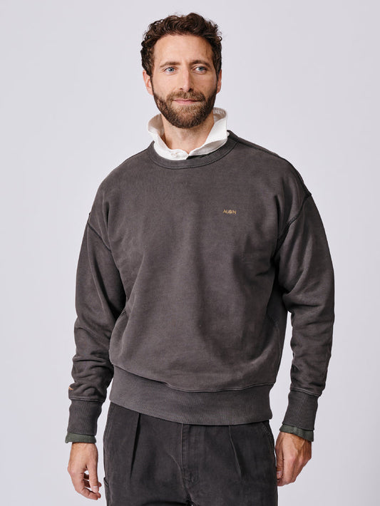 Aubin Washed Black Brandon Crew Neck Sweat | Crew Neck