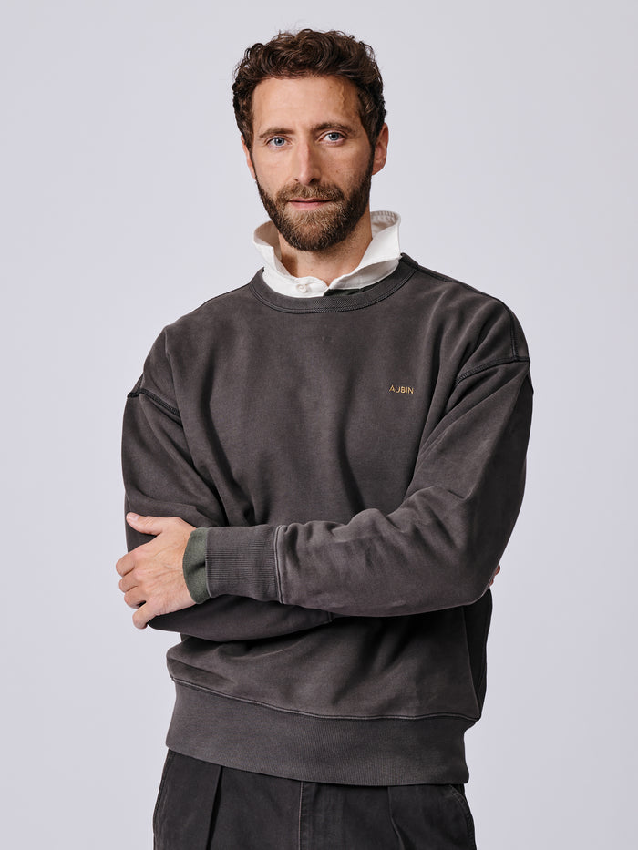Aubin Washed Black Brandon Crew Neck Sweat | Crew Neck