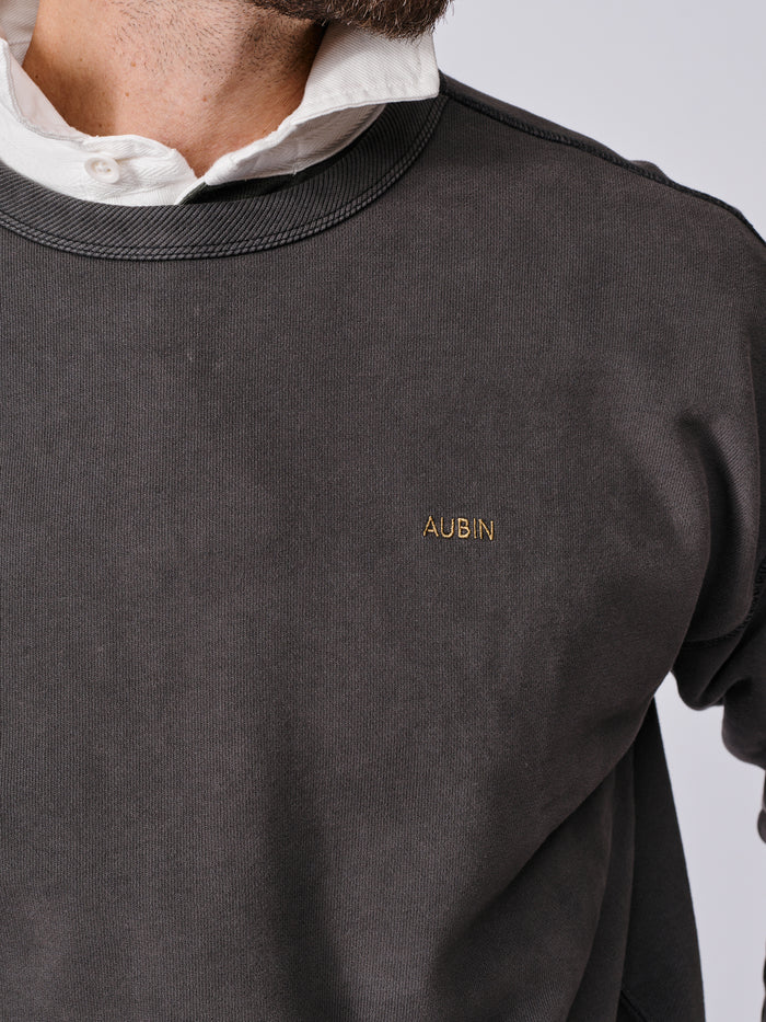 Aubin Washed Black Brandon Crew Neck Sweat | Crew Neck