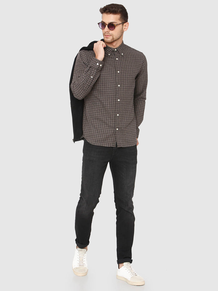 Brown Check Full Sleeves Shirt