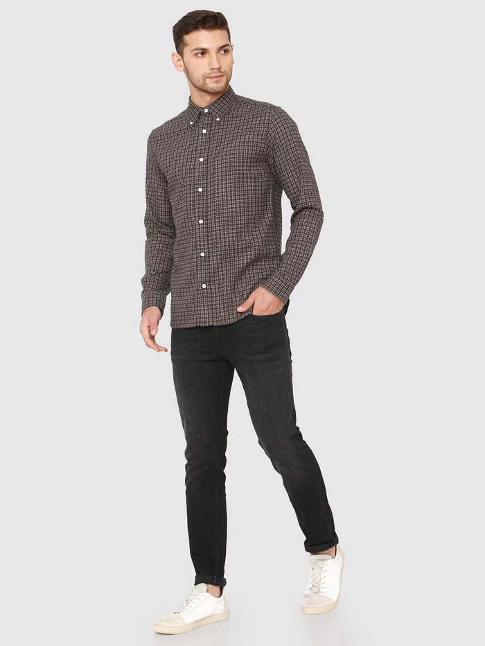 Brown Check Full Sleeves Shirt