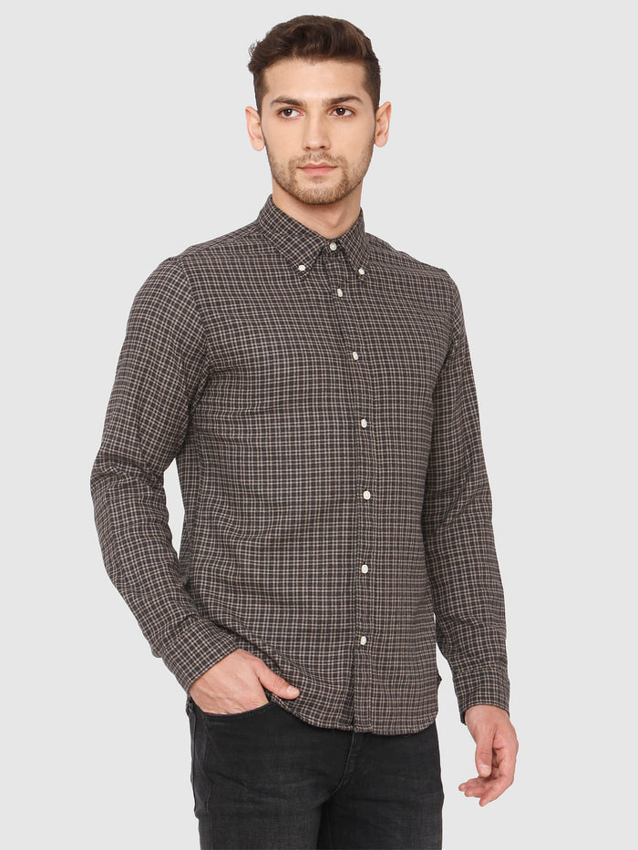 Brown Check Full Sleeves Shirt