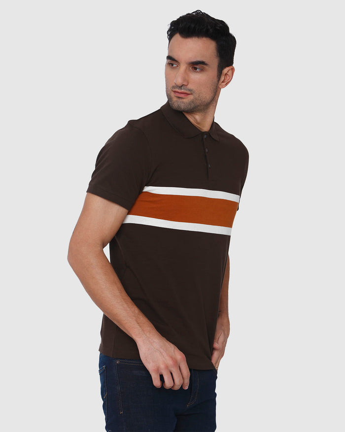 Brown Colourblocked Polo Neck T-Shirt