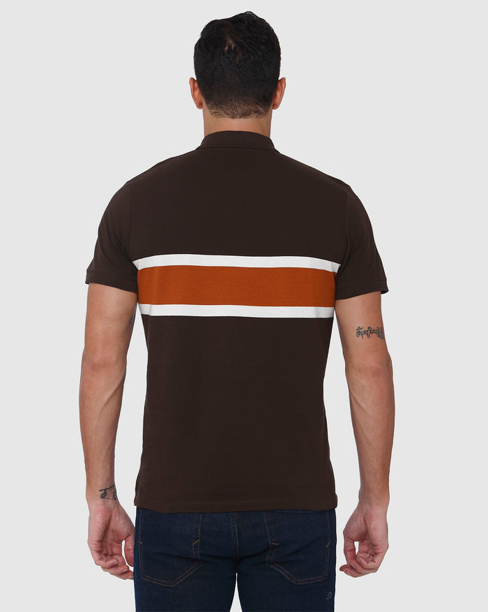 Brown Colourblocked Polo Neck T-Shirt