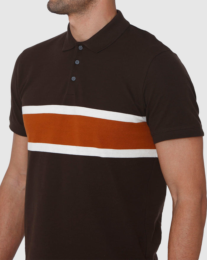 Brown Colourblocked Polo Neck T-Shirt