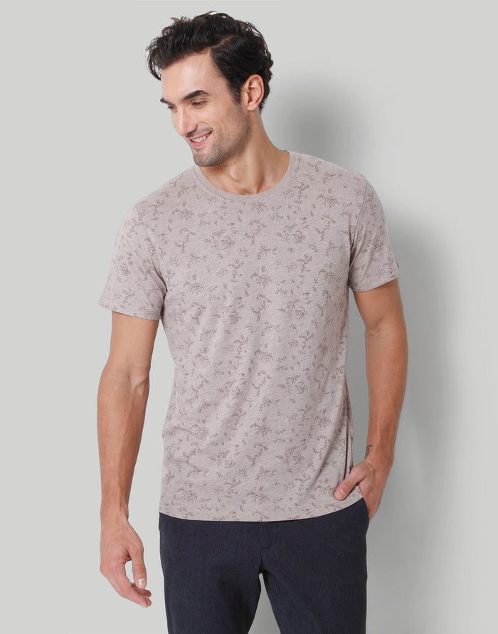 Brown Floral Print Crew Neck T-Shirt