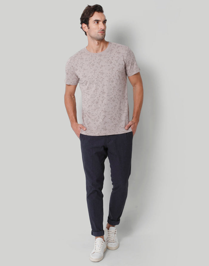 Brown Floral Print Crew Neck T-Shirt
