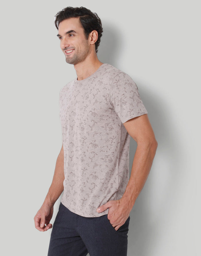 Brown Floral Print Crew Neck T-Shirt