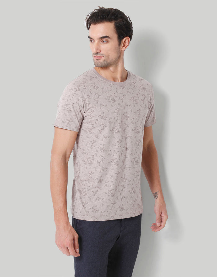 Brown Floral Print Crew Neck T-Shirt