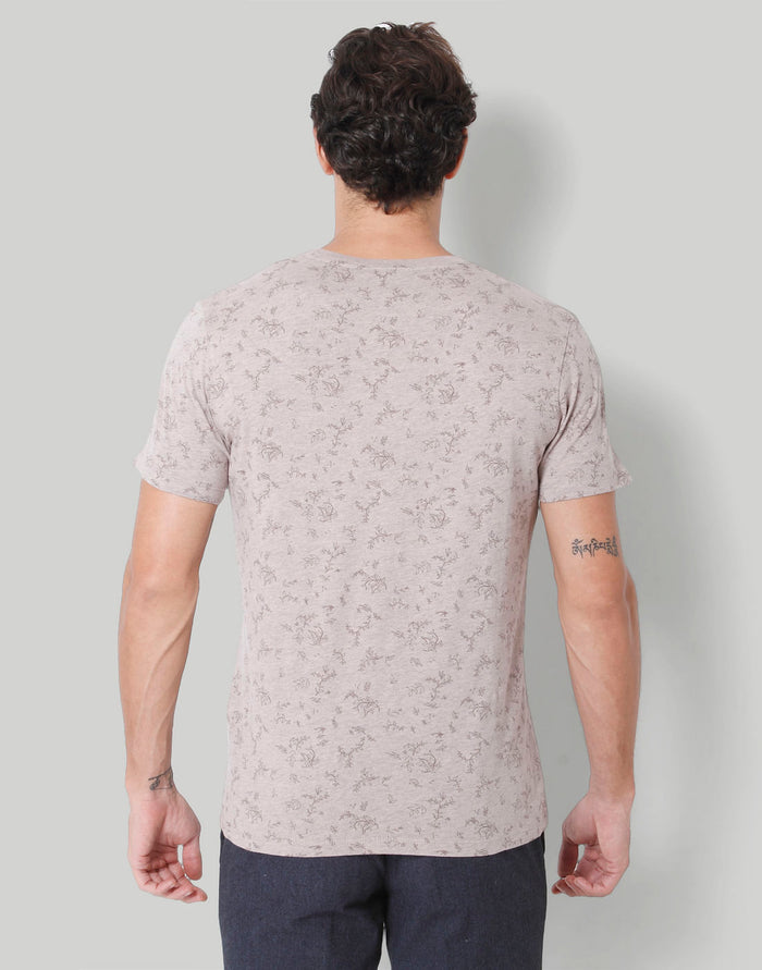 Brown Floral Print Crew Neck T-Shirt