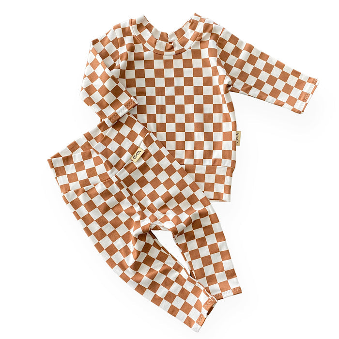 Brown Retro Checkered Lounge Set
