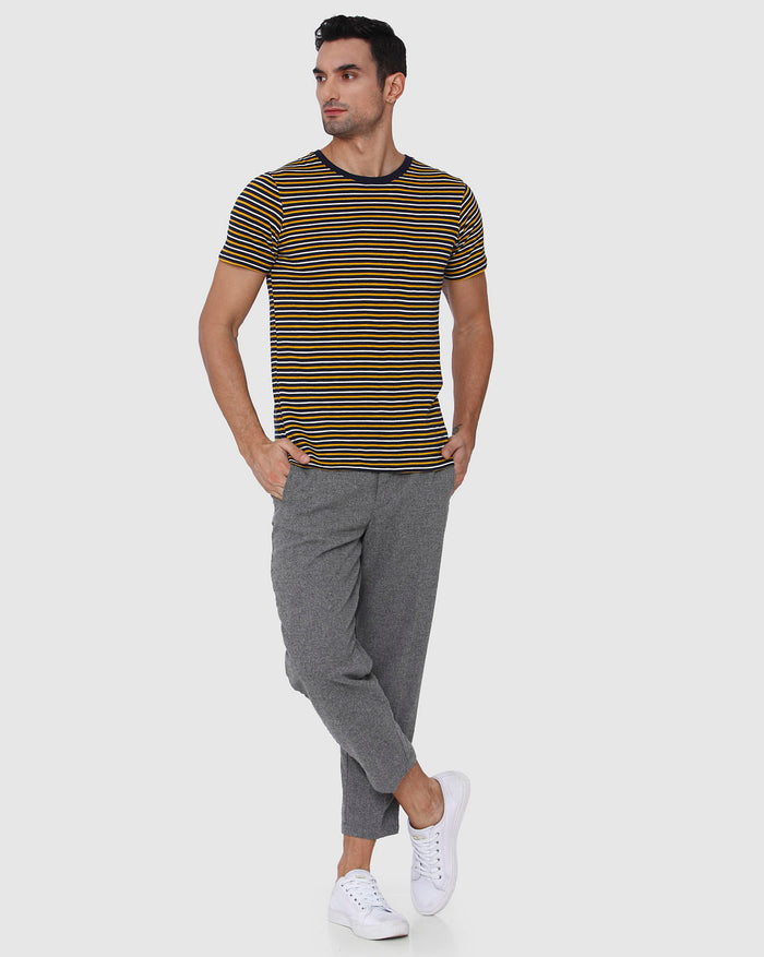 Brown Striped Crew Neck T-Shirt