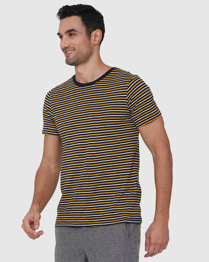 Brown Striped Crew Neck T-Shirt