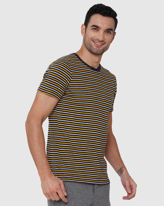 Brown Striped Crew Neck T-Shirt