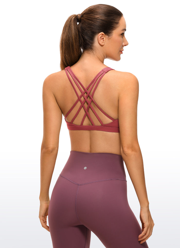 CRZ YOGA Women's Yoga Light Support Brushed Nakedfeel Strappy Bra Deep Wine