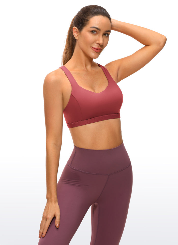 CRZ YOGA Women's Yoga Light Support Brushed Nakedfeel Strappy Bra Deep Wine