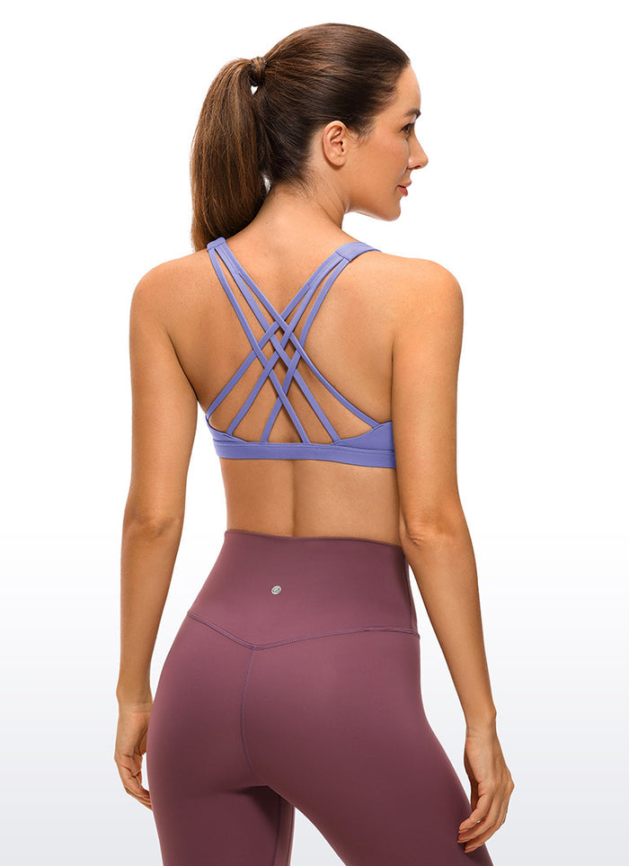 CRZ YOGA Women's Yoga Light Support Brushed Nakedfeel Strappy Bra Mystic Violet