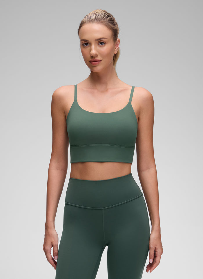CRZ YOGA Women's Yoga Light Support Longline Bra Adjustable Straps Dark Forest Green