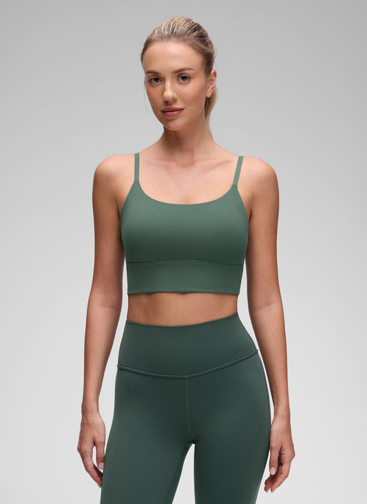 CRZ YOGA Women's Yoga Light Support Longline Bra Adjustable Straps Dark Forest Green