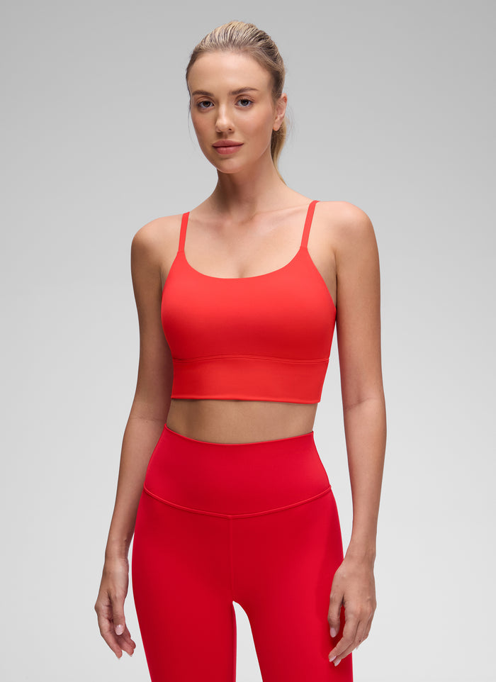 CRZ YOGA Women's Yoga Light Support Longline Bra Adjustable Straps Deep Red