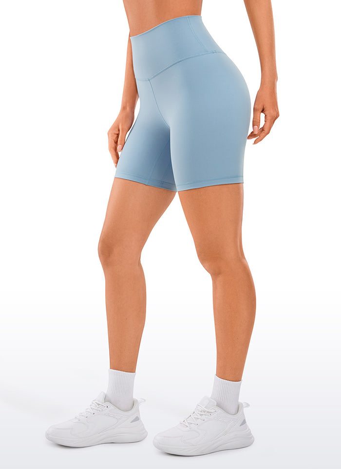 CRZ YOGA Women's Yoga High Rise Biker Brushed Nakedfeel Shorts 6'' The Breeze Blue