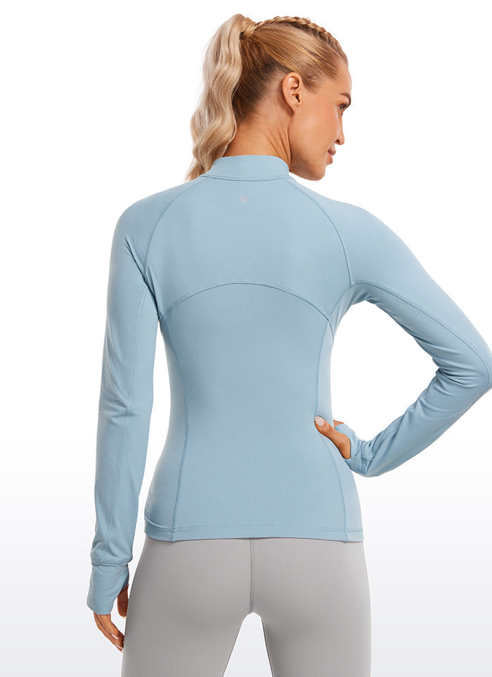 CRZ YOGA Women's Run Slim Fit Brushed Half-Zip Long Sleeve Hip Length Light grayish blue