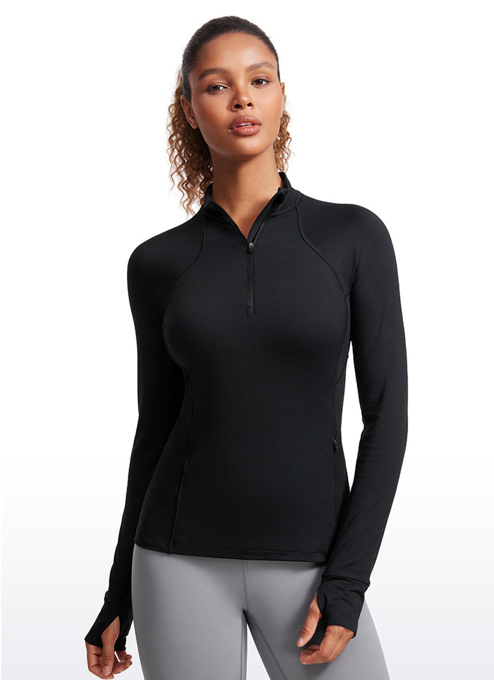 CRZ YOGA Women's Run Slim Fit Brushed Half-Zip Long Sleeve Hip Length Black