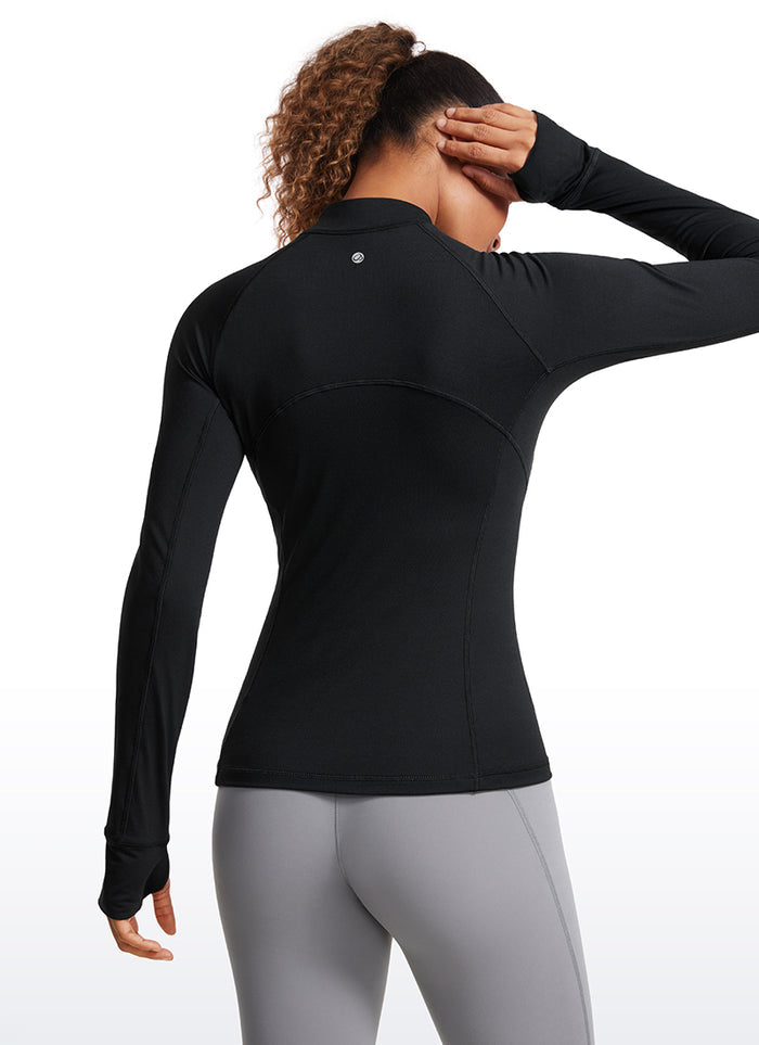 CRZ YOGA Women's Run Slim Fit Brushed Half-Zip Long Sleeve Hip Length Black