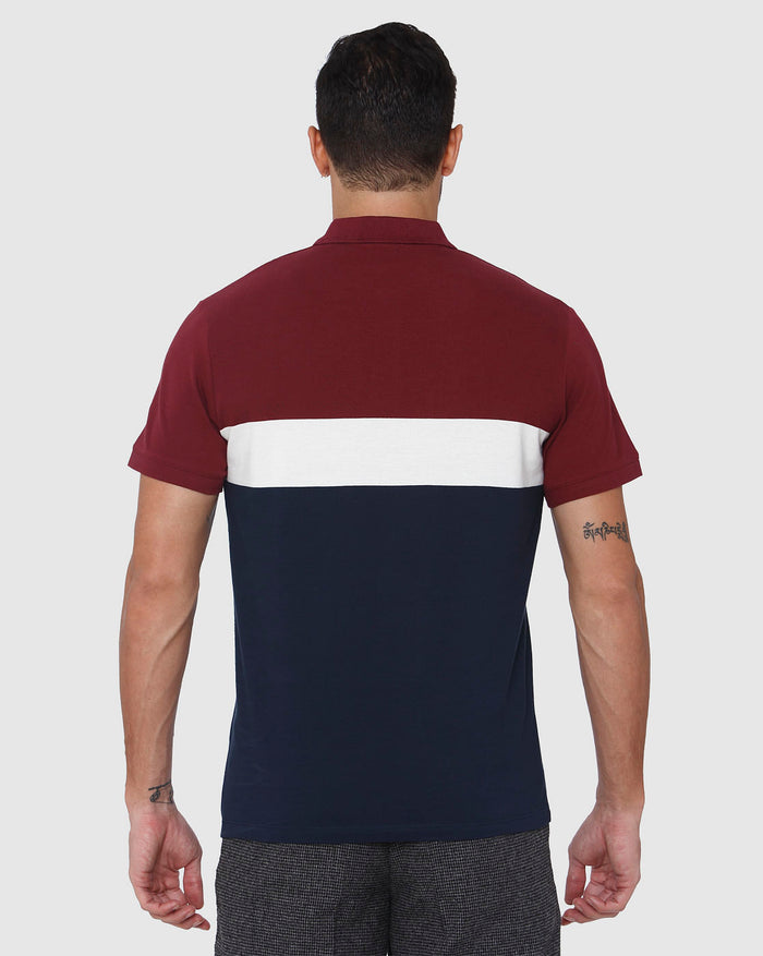 Burgundy Colourblocked Polo Neck T-Shirt