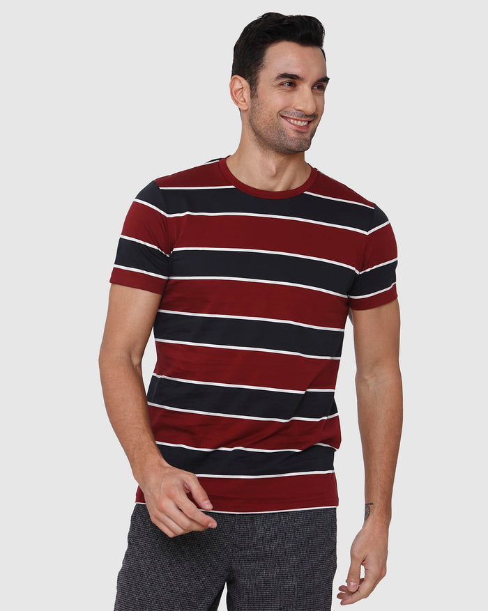 Burgundy Striped Crew Neck T-Shirt