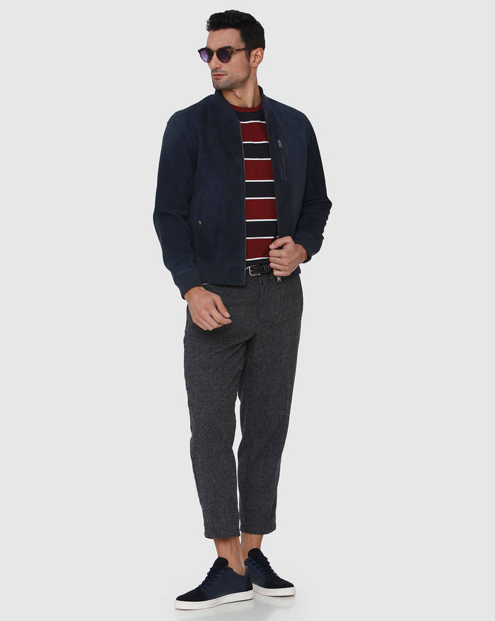 Burgundy Striped Crew Neck T-Shirt