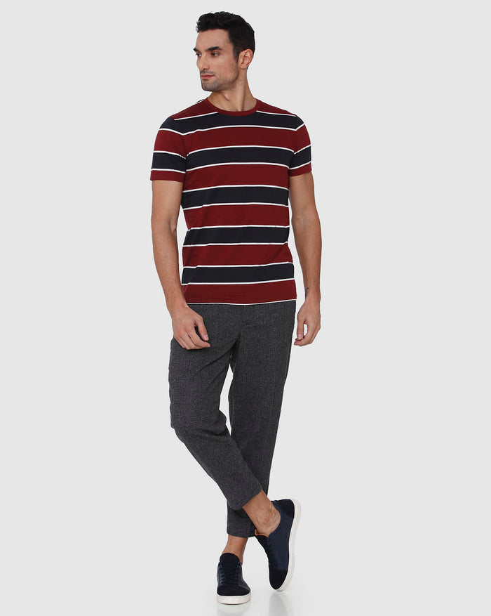 Burgundy Striped Crew Neck T-Shirt