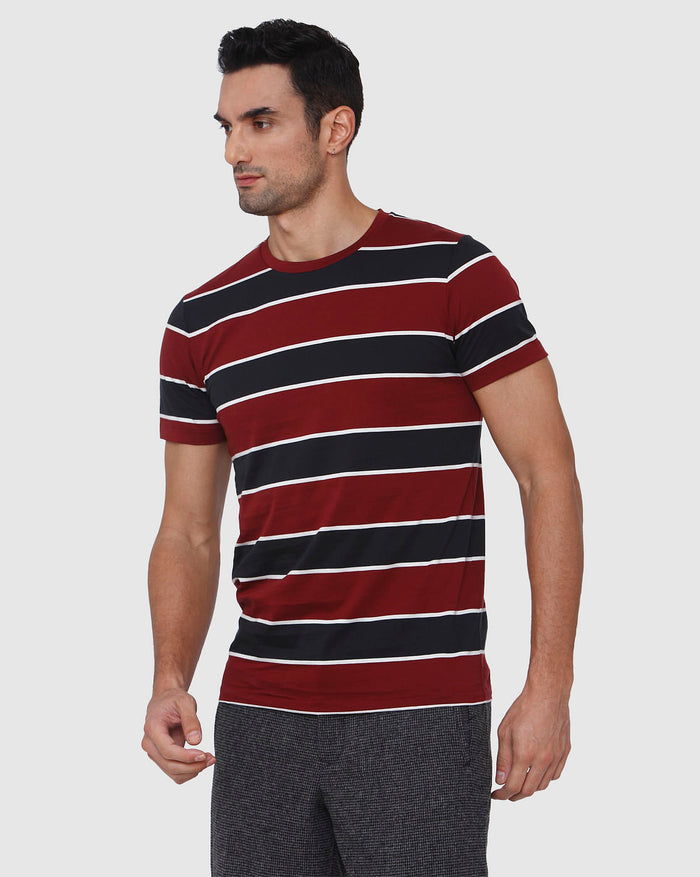 Burgundy Striped Crew Neck T-Shirt