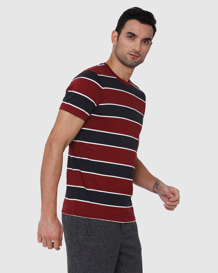 Burgundy Striped Crew Neck T-Shirt