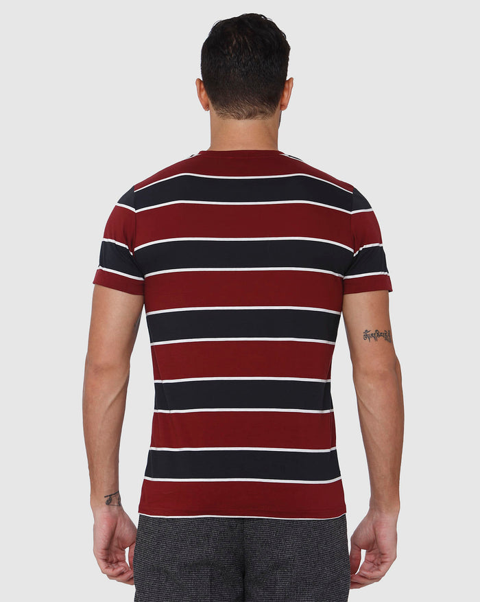 Burgundy Striped Crew Neck T-Shirt