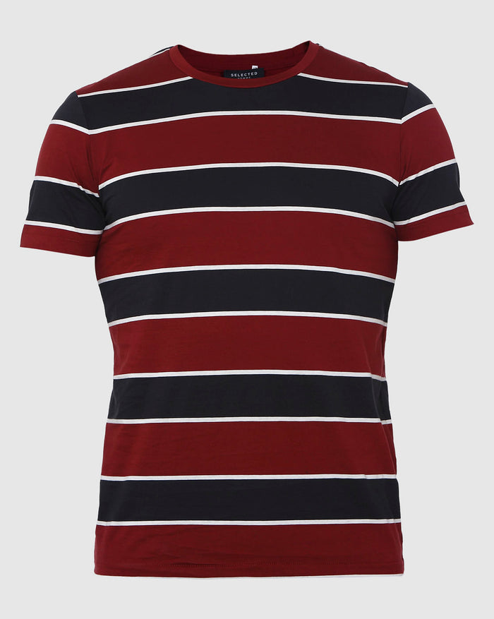 Burgundy Striped Crew Neck T-Shirt