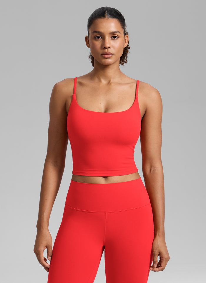 CRZ YOGA Womens Butterlift Scoop Neck U Back Yoga Longline Sports Bra Deep Red